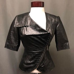 Faux Leather alligator print top/black faux leather jacket 80s style